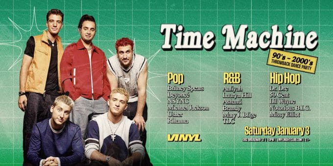 Time Machine at Club Vinyl in Denver Event Flyer Jan 3