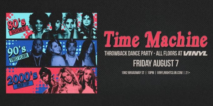 Time Machine at Club Vinyl in Denver Event Flyer August 7
