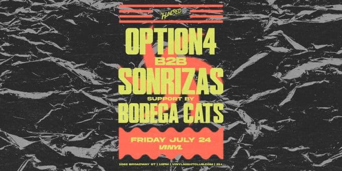 option4 b2b Sonrizas at Club Vinyl in Denver Event Flyer on 7/24