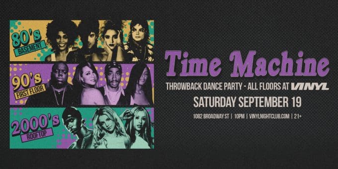 Time Machine at Club Vinyl in Denver Event Flyer Sept 19